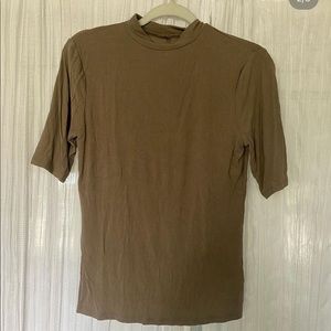 A New Day Mock Neck Ribbed Top Dusty Brown